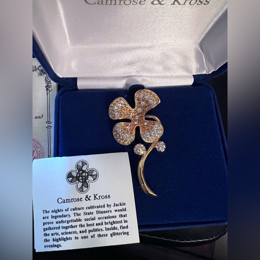 Camrose Kross Jbk Jackie Kennedy Gold Crystal Flower Brooch W Box 85$